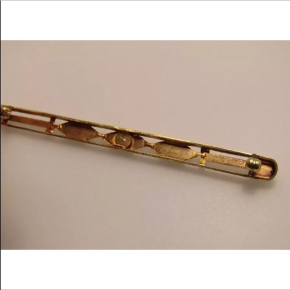 18k Y Gold Vintage Tie Bar lapel Pin W/ sapphire